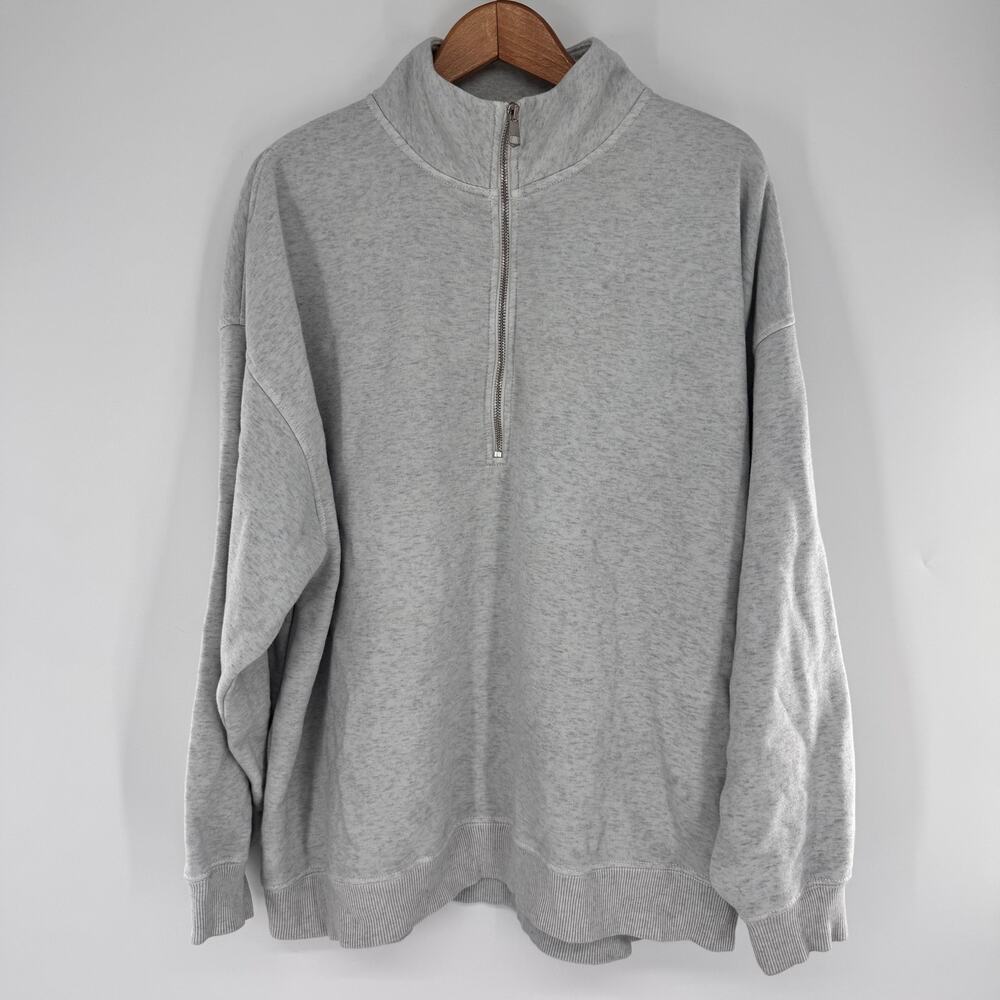 American Eagle Womens XL Gray Half Zip Sweatshirt Oversized Fleece Pullover